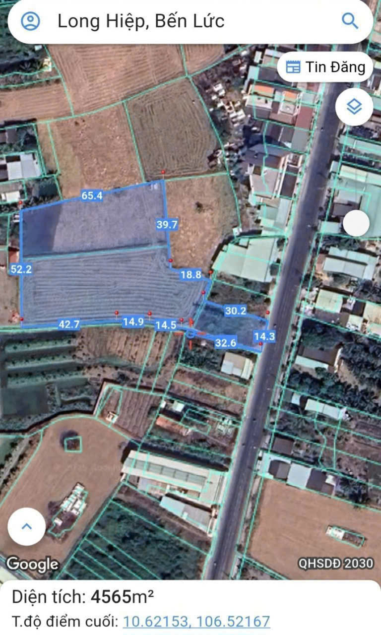 Bán đất lúa mặt tiền tỉnh lộ 833B xã Long Hiệp , Bến Lức dt 4530m2 giá 18 tỷ