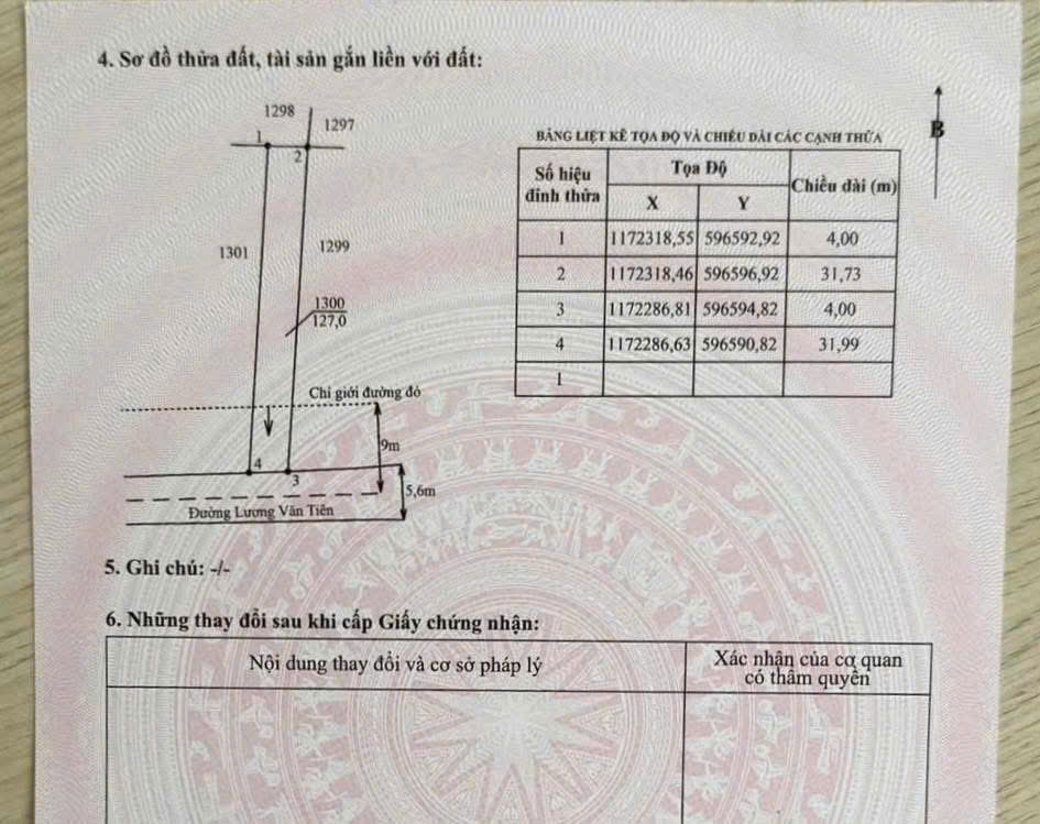 2 nền thổ cư mặt tiền Lương Văn Tiên , xã Mỹ Lộc , Cần Giuộc dt 127m2 giá 1,35 tỷ / nền