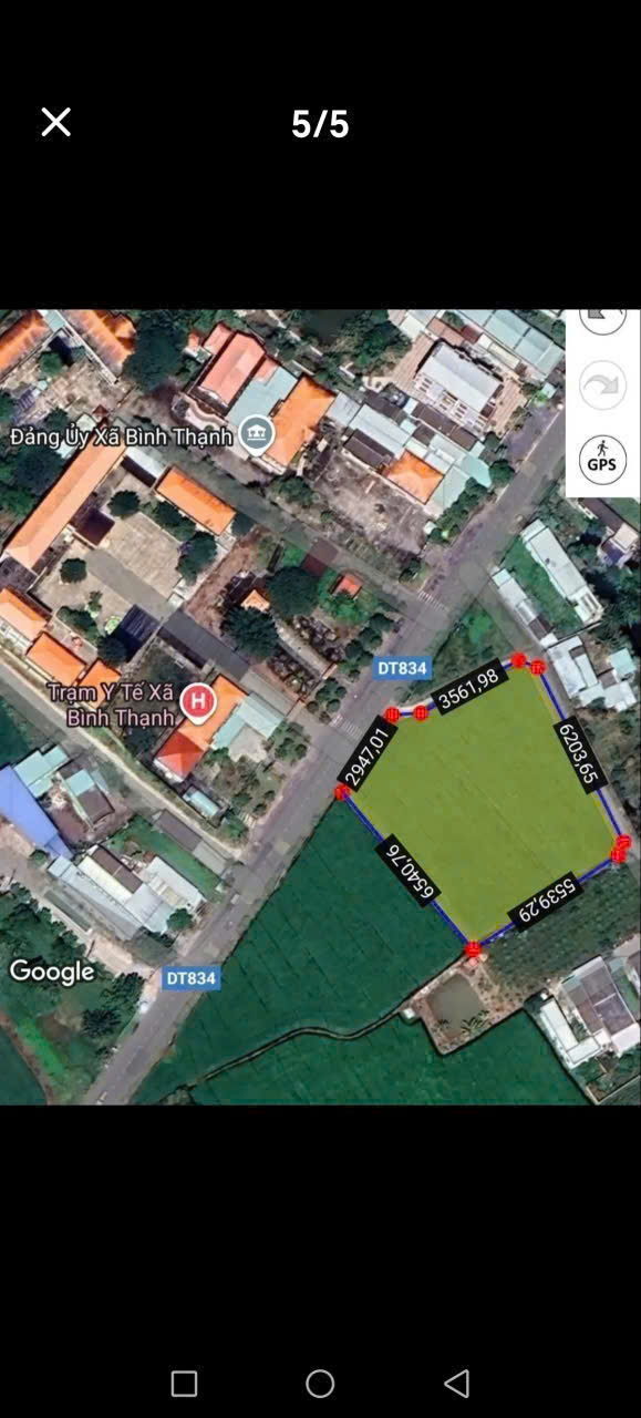 Bán đất lúa mặt tiền ĐT 834 , Bình Thạnh , Thủ Thừa dt 5200m2 giá 17 tỷ