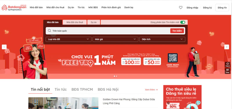 Batdongsan.com.vn là một trong những trang web lớn nhất về bất động sản tại Việt Nam