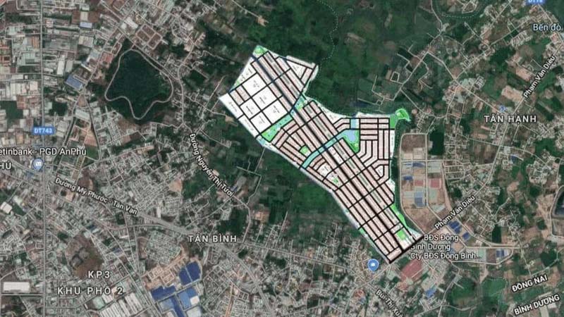 Dự án Đông Bình Dương được chụp trên vệ tinh Google Maps