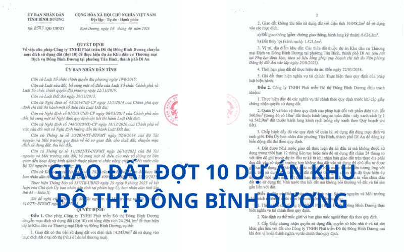 Quyết định giao đất đợt 10 dự án khu đô thị Đông bình Dương (3/10/2023)